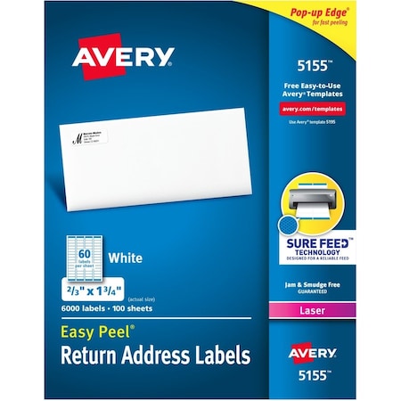 Avery Label, Ezpeel, Lsr, 2/3X1.75 6000PK AVE5155